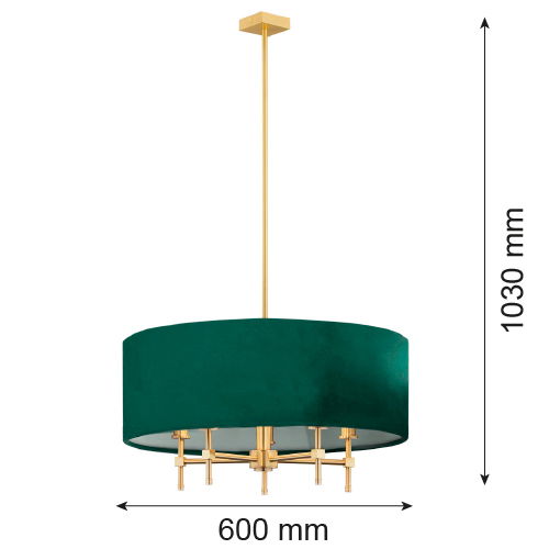 Technical drawing of green Abano drum chandelier showing 1030mm drop height and 600mm diameter.