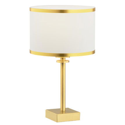 Cream Abano table lamp with gold trim bands and brushed brass base.