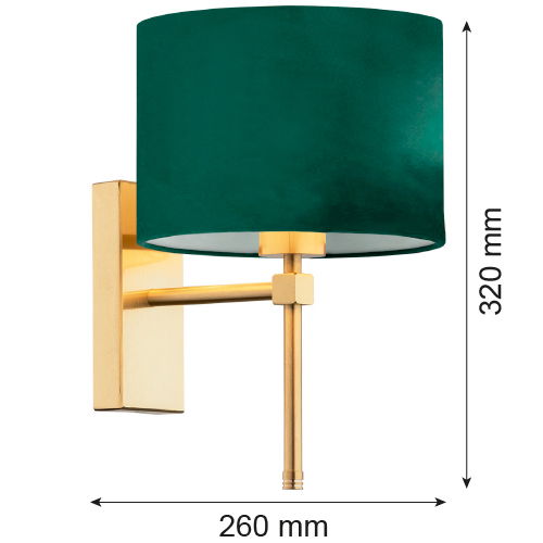 Technical drawing of green Abano wall light showing 320mm height and 260mm extension dimensions.