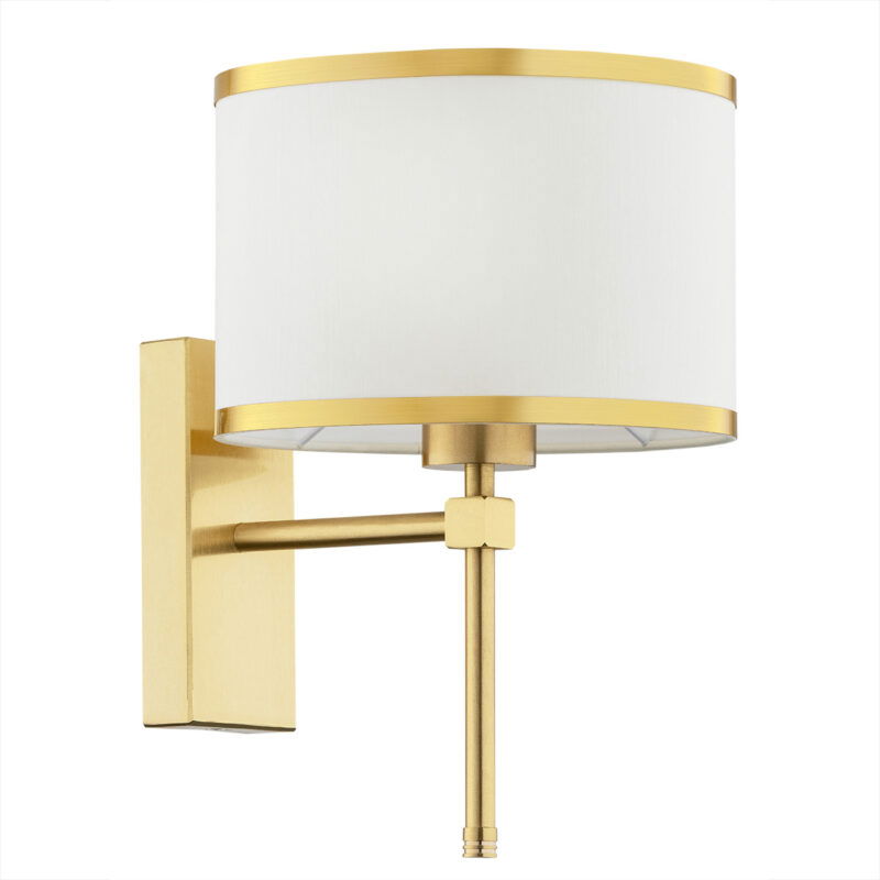 Cream Abano wall light underside view showing brushed brass arm and gold trim.