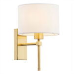 Abano Wall Lamp, Brushed Brass, White Lampshade, 1 Light