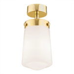 Adena IP44 Single Ceiling Lamp, Brass, Opal White Shade, 12cm Width