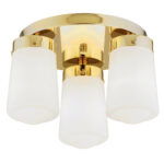 Adena IP44 Brass Ceiling Light, Opal White Shades, 3 Light, 36cm Width