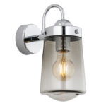 Adena IP44 Wall Light, Smoked Glass Shade, Polished Chrome, 12cm Wide