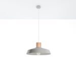 Aphra Round Pendant Light, Grey Concrete & Wood, 40cm Diameter