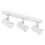 Agos 3 Light White Adjustable Ceiling Spotlight, Brass Rods, 44cm Wide