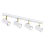 Agos 4 Light White Adjustable Ceiling Spotlight, Brass Rods, 62cm Width
