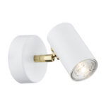 Agos 1 Lamp White Adjustable Wall/Ceiling Spotlight, Brass Arm, 8cm Wide