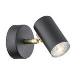 Agos 1 Lamp Adjustable Wall/Ceiling Spotlight, Black, Brass, 8cm Wide