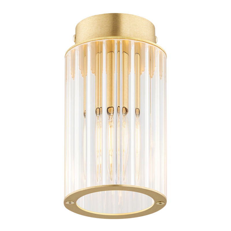 1 light brass flush ceiling light switched on.