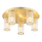 Ampton Flush Ceiling Lamp, 5 Light, Brass, Glass, 45cm