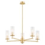 Ampton Medium Chandelier, 5 Lights, Brass, Ribbed Glass, 62cm