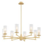 Ampton Large Chandelier, 8 Lights, Brass, Ribbed Glass, 74cm