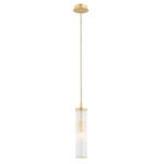 Ampton Long Glass Pendant Lamp, 1 Light, Brass, Ribbed, 10cm