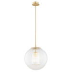 Ampton 1 Light Pendant Light, Dual Glass, Brass, 30cm