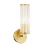 Ampton Single Wall Light, Up/Down 1 Lamp, Brass, Ribbed Glass