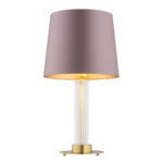 Ampton Table Light, Pink Lampshade, Brass, Ribbed Glass, 30cm