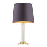 Ampton Table Lamp, Purple Lampshade, Brass, Ribbed Glass, 30cm