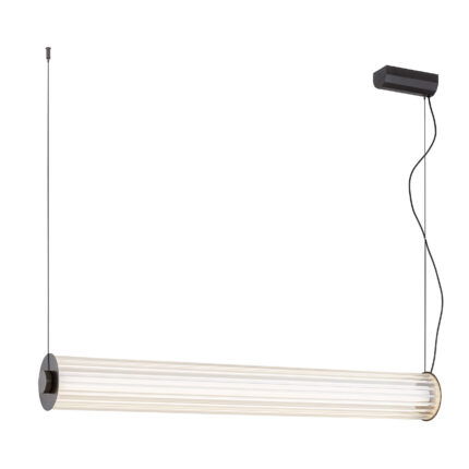 80cm long ribbed glass LED tube pendant light hanging from wires.