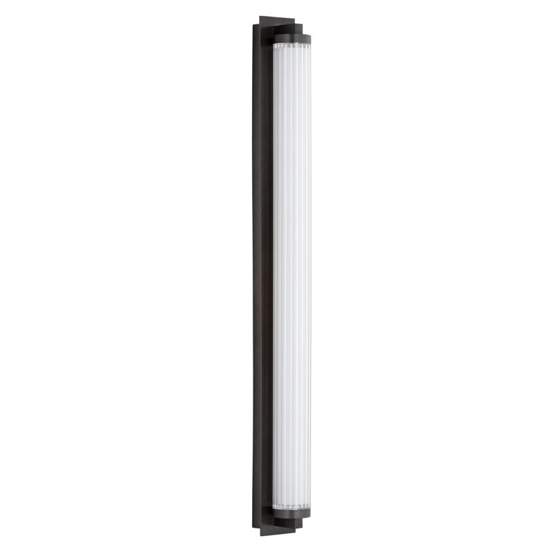 Long thin led wall lamp with a bronze finish metal switched off.