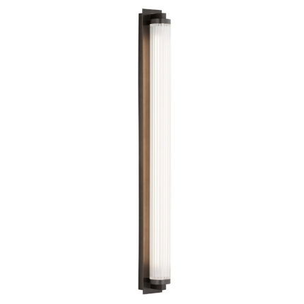 Left side switched on view of a bronze led tubular wall light.