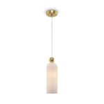 Antic White Cylinder Glass Pendant Light, Gold Metal, 1 Lamp, 10cm Wide