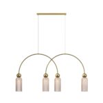 Antic Curved Pendant Lamp, 4 Light, Cognac Glass, Gold Metal, 1100cm Length