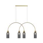 Antic Curved Pendant Lamp, 4 Light, Grey Glass, Gold Metal, 1100cm Length