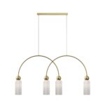 Antic Curved Pendant Light, 4 Lamp, White Glass, Gold Metal, 1100cm Length