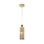 Antic Cognac Cylinder Glass Pendant Light, Gold Metal, 1 Light, 10cm Wide