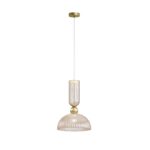 Antic Cognac Bell Glass Pendant Lamp, Gold Metal, 1 Light, 30cm Wide