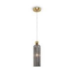 Antic Grey Cylinder Glass Pendant Lamp, Gold Metal, 1 Light, 10cm Wide