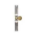 Antic Up & Down Grey Glass Wall Lamp, Narrow Ribbed Cylinder, 2 Light, Gold, 43.5 Height