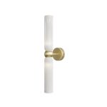 Antic Up & Down White Glass Wall Light, Narrow Ribbed Cylinder, 2 Lamp, Gold, 43.5 Height