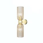 Antic Up & Down Cognac Wall Light, Wide Ribbed Cylinder, 2 Lamp, Gold, 43.5 Height