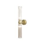 Antic Up & Down Cognac Glass Wall Light, Narrow Ribbed Cylinder, 2 Lamp, Gold, 43.5 Height