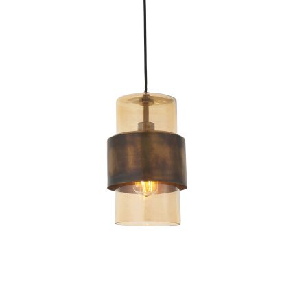 Bottom half of Leo Pendant Lamp, Antique Brass, Glass, 1 Light, 19.5cm on white background.