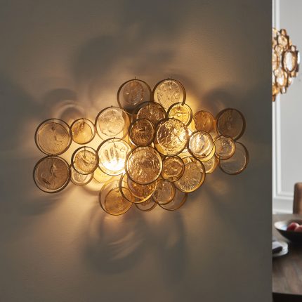 Antique Gold Wall Light With Clear And Amber Glass Details Image 4