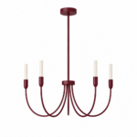 Argust 5 Arm Burgundy Chandelier, Steel, White Glass Shades, 48cm Diameter