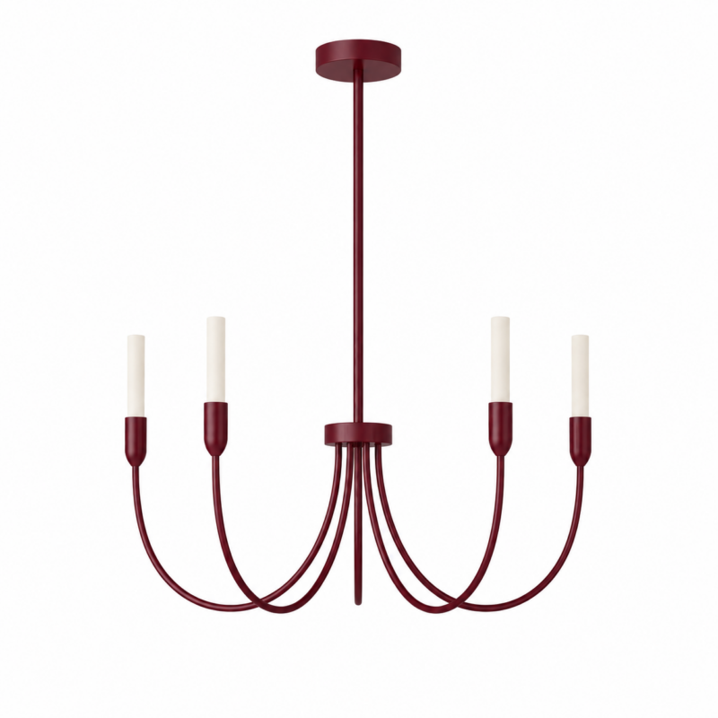Argust 5-Light Chandelier, Glossy Milk White, Burgundy - Barolo Texture Ral 3005