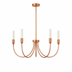 Argust 5 Arm Chandelier, Copper Steel, White Glass Shades, 48cm Diameter