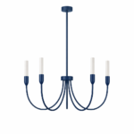 Argust 5 Arm Navy Blue Chandelier, Steel, White Glass Shades, 48cm Diameter