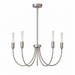 Argust 5 Lamp Nickel Chandelier, Steel, White Glass Shades, 48cm Diameter