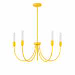 Argust 5 Arm Chandelier, Yellow Steel, White Glass Shades, 48cm Diameter