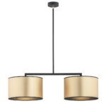 Arin Pendant Lamp 2 Lights, Black Frame, Gold Shades 80cm