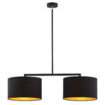 Arin Twin Pendant Lamp, Black/Gold Fabric Shades 80cm