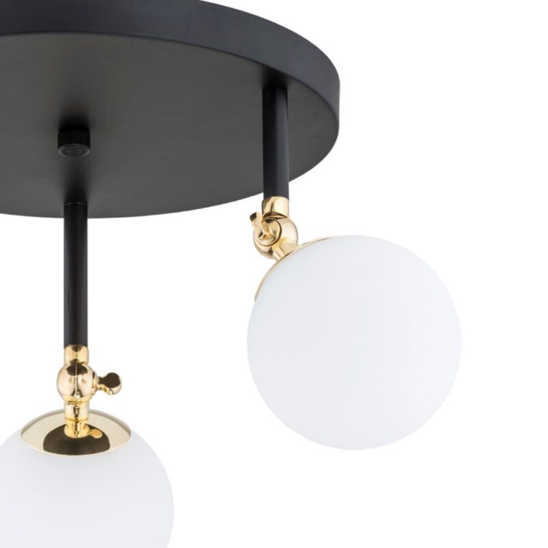 tina ip44 ceiling spotlight, 3 light, black & brass, opal glass, 35cm wide