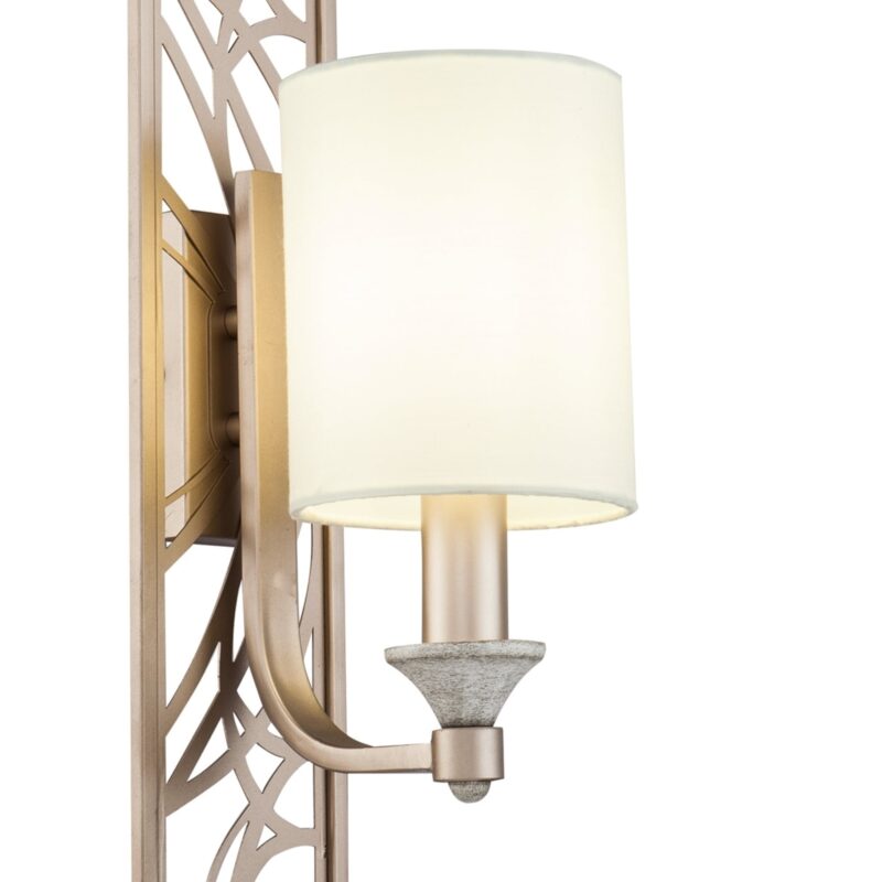 vittoria gold wall light, gold metal, white fabric shade, 15cm wide