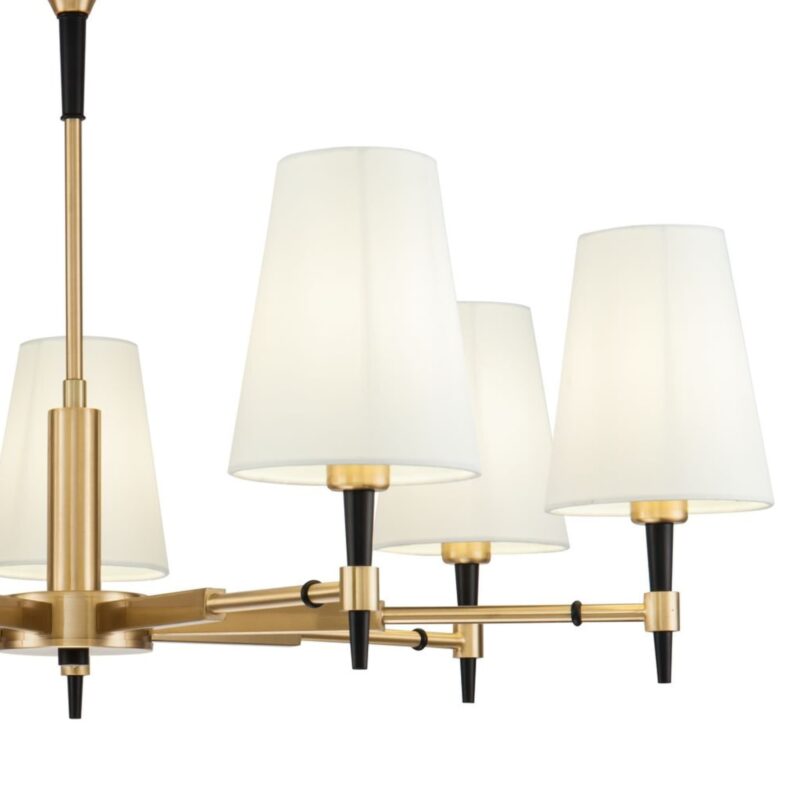 zaragoza 7 lamp chandelier, semi flush, brass metal, white shades, 88cm wide
