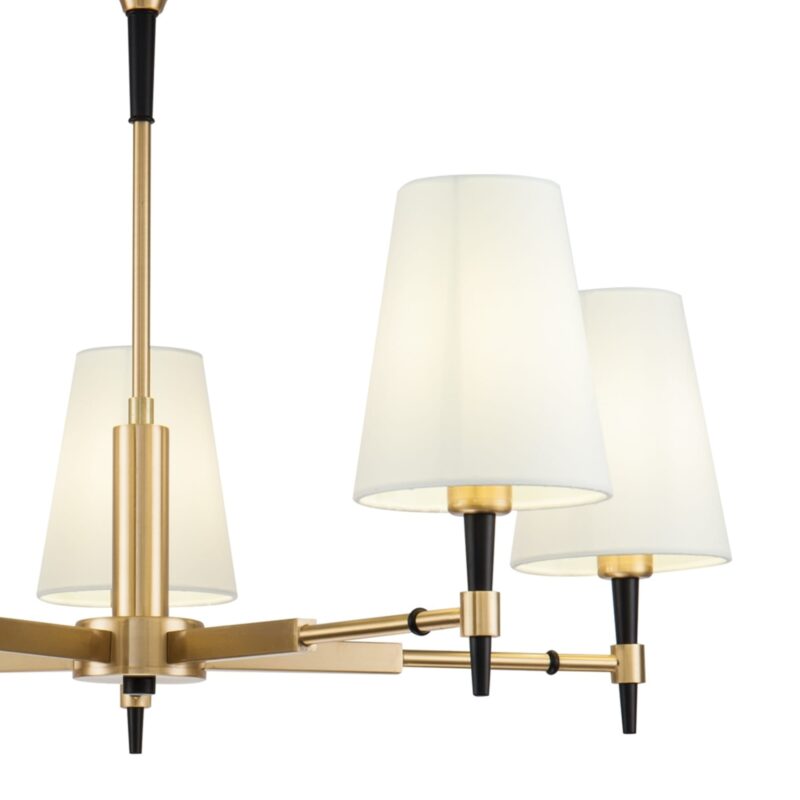 zaragoza semi flush 5 light chandelier, brass metal, white shades, 78cm wide